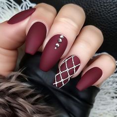 Nails Matte Burgundy Nails Design, Cabernet Nails, Burgundy Nails With Design, Fall Nails 2024 Color Trends, Dark Color Nails, Nail Suggestions, Aesthetic Nail Art, Coquette Nail