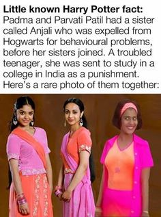 two women in pink and orange dresses standing next to each other with the caption'little known harry potter fact '