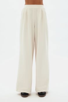 Cloud Luxe Wide Leg Pant — Girlfriend Collective Elegant Relaxed Fit Bottoms, Elegant Relaxed Fit Long Pants, Chic Wide Leg Pants With Tapered Leg, Elegant Relaxed Fit Trousers, Elegant Tapered Leg Pants With Elastic Waistband, Elegant Pants With Elastic Waistband And Tapered Leg, Elegant Beige Pants With Relaxed Fit, Elegant Relaxed Fit Tapered Leg Pants, Chic Tapered Leg Pants With Elastic Waistband