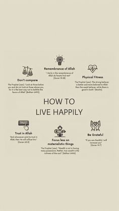 an info sheet with the words how to live happily and other things that are in it