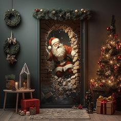 an image of santa claus coming out of the door