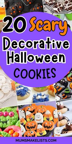 Decorated scary Halloween cookies Halloween Cookies Easy, Vampire Cookies, Scary Halloween Cookies, Halloween Cookie Ideas, Halloween Cookie Designs, Kids Halloween Party Food, Zombie Cookies, Frankenstein Cookie, Easy Halloween Cookies