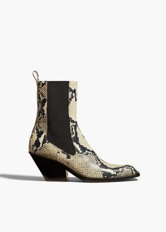 Austin Ankle Boot in Natural Python-Embossed Leather Leather Outerwear, Heeled Mules Sandals, Snake Leather, Python Print, Fit Details, Denim Shoes, Boot Pumps, Fine Jewelry Designers, Sleek Fashion