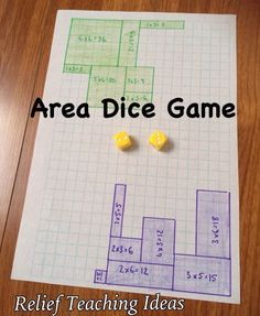 a piece of paper with two dices on it and the words area dice game