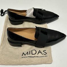 Midas Shoe Easy Black Patent Leather Women Shoes Size 9 New Black Patent Leather Loafers, Patent Leather Loafers, Black Patent Leather, Flat Shoes Women, Loafer Flats, Leather Women, Patent Leather, Loafers, Women Shoes