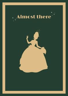 the silhouette of a woman in a dress with stars on her head and text almost there