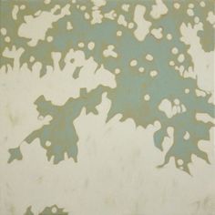 an abstract painting with blue and white paint on the bottom half of it's surface