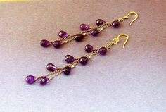 Purple Amethyst Gold Earrings Purple 14k Gold Dangle Jewelry, Purple Briolette 14k Gold Jewelry, Amethyst Gold, Amethyst Gem, February Birthstone, Studio City, Cluster Earrings, February Birth Stone, Purple Amethyst