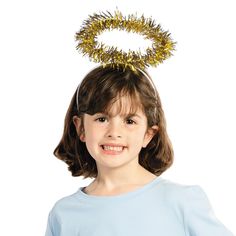 Become an instant angel with these shiny Gold Tinsel Halo Headbands! Kids can wear these flexible plastic headbands for playtime, Christmas costumes and plays. Great for holiday parties and DIY photo booth props, too! 5" Angel Halo Headband, Nativity Costumes, Diy Photo Booth Props, Angel Halo, Disco Party Decorations, Diy Angels, Christmas Pageant, Christmas Program, The Nativity Story