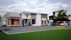 a two story house with a car parked in the driveway