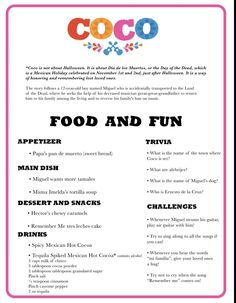 the menu for coco's food and fun