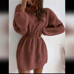 Super Cute But I Got Pregnant Before I Could Wear It Color Is Redwood New In Bag Check Out My Closet For More Styles Like This To Bundle And Save Shein Dress, Crewneck Dress, Sweater Dress Women, Loose Outfit, Hip Dress, Waist Dress, Batwing Sleeve, Online Womens Clothing, Sweater Outfits