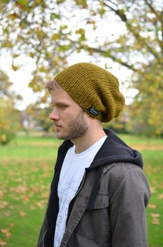 Men's Knitted Hat Hand Knit Hat Slouchy Beanie Teen Hat Winter Accessories Olive Green Mens Slouchy Beanie, Crochet Mens Hat, Teen Hats, Smart Casual Menswear, Crochet Baby Beanie, Chunky Hat, Knit Hat For Men, Slouchy Beanie Hat, Gents Fashion