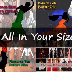 an advertisement for the fashion show all in your size, featuring different dresses and accessories