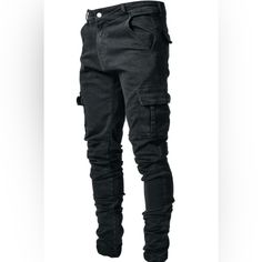 Men Flap Pocket Zipper Fly Jeans In Black Size Large [Fits Like Size 34x30] Urban Black Cargo Pants With Zipper Closure, Black Urban Cargo Pants With Zipper Closure, Casual Black Cargo Pants With Zipper Pocket, Black Cargo Pants With Zipper Closure For Streetwear, Black Cargo Pants With Zipper For Streetwear, Black Cotton Cargo Pants With Zip Fly, Jeans Outfit Men, Biker Aesthetic, American Eagle Men