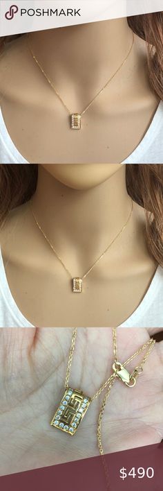 14K Solid Gold Rectangle CZ Pendant Necklace Description:	 14K Solid Yellow Gold Rectangle CZ Pendant Dainty Adjustable Necklace    Item No.:	P2.77/2331 Metal type:	14K Solid Gold Metal color:	Yellow Gold Type of stone:	Cubic Zirconia Measurement:	Pendant with bale: 15 x 9 MM. Cable Chain Length: 16"-18" adjustable Approximate Weight:	Total Est. Weight: 4.5 grams (2.77 grams pendant, 1.73 grams chain) Brand new with box Element Shine Jewelry Necklaces Gold Rectangular Pendant With Baguette Diamonds, Gold Necklaces With Rectangular Stone, Gold Cubic Zirconia Necklace With Radiant Cut, Luxury Gold Necklace With Rectangular Stone, Gold Radiant Cut Cubic Zirconia Necklaces, Gold Radiant Cut Cubic Zirconia Necklace, Gold Radiant Cut Necklace Fine Jewelry, Gold Cubic Zirconia Rectangular Pendant Jewelry, Gold Necklaces With Diamond Accents In Rectangular Shape