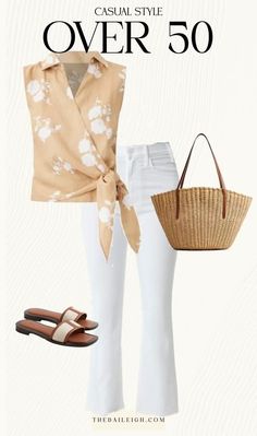 Elegant and stylish spring and summer work outfits for women over 50. #WorkFashion #Over50Style Dress Casual Outfits For Women, Florida Outfits For Women Over 50, White Jeans Outfit Summer 2024, Style Over 50, Mode Ab 50, Wardrobe For Women, Outfits For Women Over 50, Stylish Outfits For Women Over 50, Summer Wardrobe Essentials