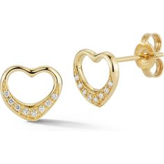 Sofer Jewelry - Diamond Heart Stud Earrings in 14K Yellow Gold Elegant Yellow Gold Heart Earrings Gold-plated, Elegant Gold Plated Heart Earrings As Gift, Yellow Gold Heart-shaped Diamond Earrings, Yellow Gold Diamond Double Heart Earrings, Heart-shaped Yellow Gold Diamond Earrings, Heart-shaped Diamond Earrings In Yellow Gold, Luxury Yellow Gold Heart Earrings As Gift, Elegant Pierced Heart Cut Earrings, Formal Yellow Gold Double Heart Earrings