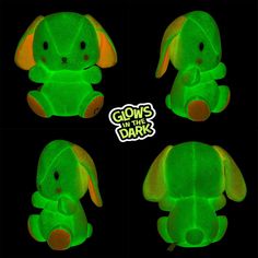 four images of glow in the dark stuffed animals