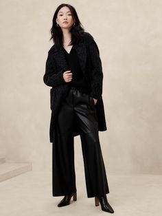 Vegan Leather Wide-Leg Pull-On Pant | Banana Republic Factory Leather Looks, Waist Jacket, Rope Belt, Banana Republic Factory, Leather Pulls, Pull On Pants, Above Knee, Modern Woman, Casual Pants