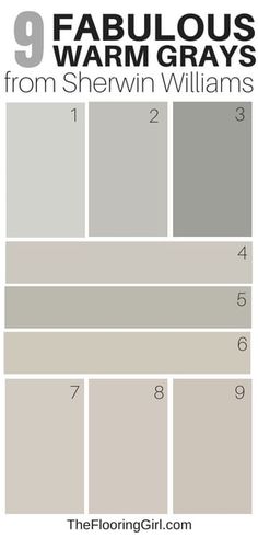 9 Amazing Warm Gray Paint Shades from Sherwin Williams | The Flooring Girl Gray Paint Colors Sherwin Williams, Warm Grey Paint Colors, Warm Gray Paint, Most Popular Paint Colors, Interior Paint Colors Schemes, Greige Paint Colors, Greige Paint, Popular Paint Colors, Neutral Paint Colors