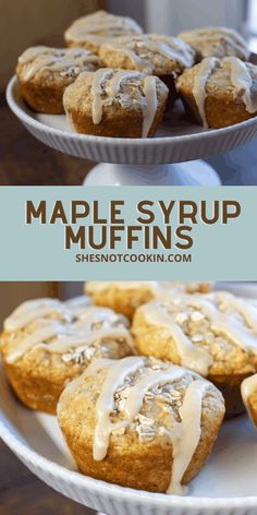 maple syrup muffins with icing on a white plate