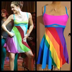 This dress is the less expensive version of my original 13 going on 30 dress in Rainbow colors! 🌈 The difference between the 2 is that the fabric is less expensive and the skirt does not have a lining, and there are no rhinestones on the straps and waistline, but you can always add your own 😊 Inspired by the movie with Jennifer Garner "13 going on 30" (Thriller Dance Scene), I made this dress for my little sister when she turned 30.  It is made with a 100%  Milliskin knit fabric **Please note that the material stretches** The skirt length from waist to hem is approximately 16" and about 4" above the knee (If you would like the skirt a little longer, please message me)  Made to Order Sizes: TOP XS- 31-33" Bust S- 34-36" Bust M- 37-39" Bust L- 40-41" Bust XL-42-44" Bust  SKIRT XS- 25-26" w