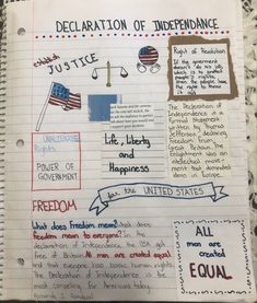 a notebook with some writing on top of it and an american flag in the middle