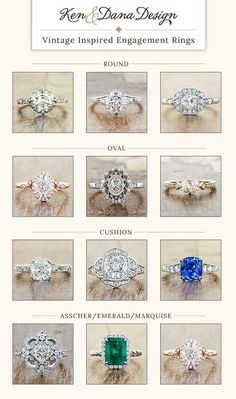 the different types of engagement rings are shown