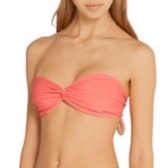 "Solid & Striped 'Grace' Twist Bandeau Bikini Top. This Twist Bandeau Top Is Reversible For Twice The Options. Wear It With The Peachy Coral Shade Out, Or Reverse For A Pale Shade Of Gold. Size S In Coral." Never Worn Pink Stretch Tube Top For Beach, Pink Stretch Tube Top For The Beach, Underwire Tube Top For Beach, Pink Bandeau Tube Top For Pool, Pink Beachwear Tube Top For Pool, Pink Bandeau Swimwear For Beach, Pink Bandeau Tube Top For The Pool, Pink Summer Tube Top For Beach, Pink Summer Tube Top For The Beach