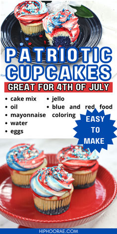 Patriotic cupcakes Red White And Blue Cupcakes, White And Blue Cupcakes, Different Cake Flavors, Mason Jar Cupcakes, Patriotic Cupcakes, Whipped Cream Cheese Frosting, Blue Frosting, Store Bought Frosting, Holiday Cake