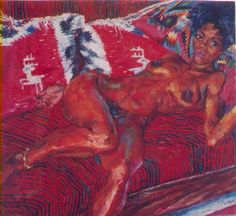 a painting of a naked woman laying on a bed