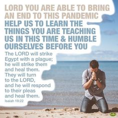 a man kneeling down in the sand with his hands clasped to his face and an open bible verse above him