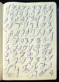 an open notebook with cursive writing on the pages and numbers in blue ink