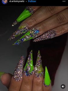 Nail Design Inspiration, Long Acrylic, Nail Inspiration, Long Acrylic Nails, Green Nails, Inspiration Ideas, How To Do Nails, Nail Design, Nails Inspiration