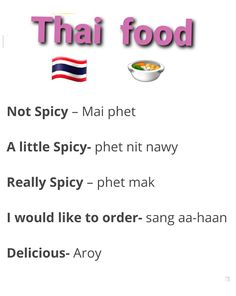 thai food is shown with the words, not spicy - mai phet and an image of