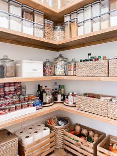 CORNER PANTRY REVEAL | Everyday Laura Open Shelving Walk In Pantry, Open Face Pantry, Walk In Corner Pantry Ideas Layout, L Shape Pantry Organization, Pantry L Shaped Shelves, Pantry Shelving Dimensions, Corner Pantry Organization Ideas Walk In, Appliance Shelf In Pantry, Corner Pantry Makeover Diy