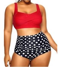 Daci Womens Plus Size 16w Retro Polka Dot High Waist Bikini Swimsuit Set. Adjustable Straps. Removable Bra Cups. Metal Clasp Closure In Back Which Can Be Adjusted, Too. The Bikini Top Is Red, The Swim Bottoms Are Black & White Polka Dots. High Waist Swim Bottoms. This Is A Retro/Vintagd Fit Swimsuit. Nwt. New To Poshmark? Please Sign Up Using Our Code Jaxxandgee And Redeem $10 Off Your First Purchase! Polka Dot Tankini For Pool And Beach Season, Polka Dot Fitted Tankini For Poolside, Polka Dot Tankini For Swimming Beachwear, Polka Dot Tankini For Pool, Poolside Fitted Polka Dot Tankini, Striped Swimsuit Bikinis, Red High-waist Swimwear For Poolside, Polka Dot Triangle Top Swimwear For Beach, Polka Dot Fitted Swimwear