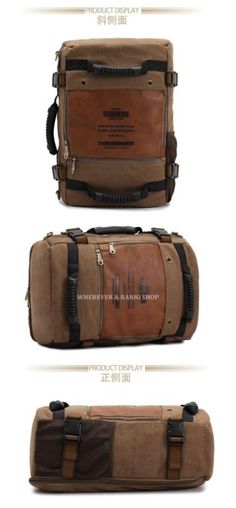 Multifunctional Brown Rectangular Shoulder Bag, Retro Rectangular Leather Backpack For Travel, Retro Rectangular Leather Travel Backpack, Retro Satchel Backpack For Travel, Casual Brown Laptop Bag For Travel, Casual Brown Travel Laptop Bag, Retro Brown Backpack For Travel, Vintage Backpack With Zipper Closure, Casual Brown Shoulder Duffle Bag