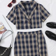 This Is One Of My Favorite Outfits! It Is A Super Cute Crop Top And Mini Skirt Plaid Design! Brand New And Never Been Worn! Casual Plaid Sets For Summer, Casual Plaid Summer Sets, Casual Summer Plaid Sets, Casual Plaid Short Sleeve Set, Tartan Blouse, Skirts Plaid, Shein Skirts, Blouse Skirt, Skirt And Top Set