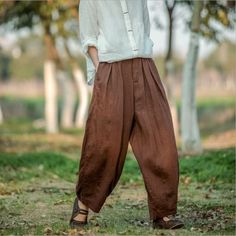 simplelinenlife-Linen-Summer-Wide-Legs-Women-Casual-Pants High-waisted Brown Harem Pants For Spring, Brown High-waisted Harem Pants For Spring, Brown Relaxed Fit Harem Pants For Spring, Brown Straight Harem Pants For Spring, Brown Linen Bottoms For Summer, Brown Linen Summer Bottoms, Summer Brown Linen Bottoms, Baggy Linen Bohemian Pants, Bohemian Baggy Linen Pants