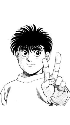 an anime character pointing to the left with his finger up in front of him,