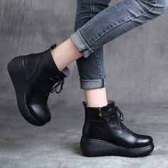 Retro Platform Wedge Women Boots |Gift Shoes — Obiono Casual Wedge Heel Platform Boots For Winter, Spring Wedge High Heel Sneakers, Spring Closed Toe Wedge Boots, Casual Wedge Heel Platform Boots For Fall, Casual Winter Wedge Boots With Closed Toe, Casual Closed Toe Winter Wedge Boots, Casual Winter Closed Toe Wedge Boots, Casual Platform Wedge Boots With Round Toe, Casual High Heel Platform Wedge Boots