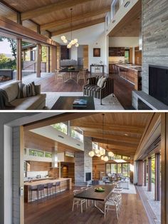 the inside and outside of a modern house