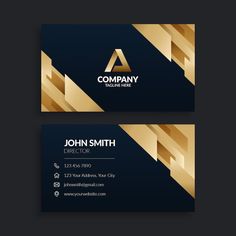 a business card with gold foil on the front and back, featuring an abstract design