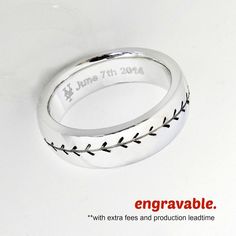 Baseball ring in a 6mm width. This baseball patterned ring is made from sterling silver and plated with white gold for a polished finish. Most sizes are in stock and ready to ship in 1-2 business days. THIS LISTING IS FOR 1 RING ONLY Please convo us if your ring size is out of stock. Production lead time is approximately 4-6 weeks. SPECIFICATION Design: Rounded edge, comfort fit Base metal: 925 sterling silver Plating: White gold, rhodium Width: 6mm Thickness: 3mm Thank you for your interest in White Gold Engraved Ring In Stainless Steel, White Gold Stainless Steel Engraved Ring For Anniversary, Anniversary Engraved White Gold Stainless Steel Ring, Anniversary White Gold Engraved Stainless Steel Ring, White Engraved Diamond Cut Ring For Promise, White Diamond Cut Engraved Ring For Promise, White Diamond Cut Engraved Promise Ring, White Diamond-cut Engraved Promise Ring, Silver Couple Rings With Engraving Option