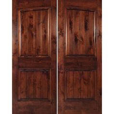 Krosswood Knotty Alder 1-3/4" 2 Panel Common Arch with V-Grooves Interior Double Doors | UberDoors Chestnut Stain, Rustic Wood Doors, Double Doors Exterior, Wood Hinges, Double Doors Interior, Red Chestnut, Stained Doors, Wood Exterior Door, Arch Architecture