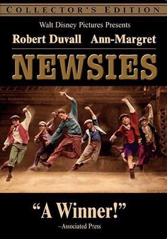 an advertisement for newsies featuring young men dancing