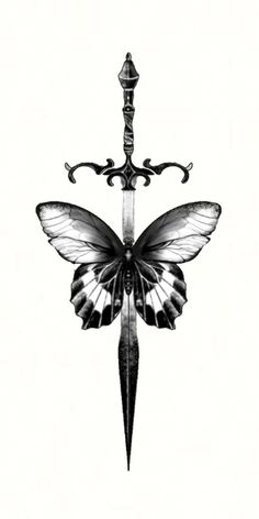 Dagger Spine Tattoos For Women, Butterfly Dagger Tattoo, Moth Dagger Tattoo, Dager Tattoos Butterfly, Goth Tattoos For Women, Butterfly And Dagger Tattoo, Goth Butterfly Tattoo Designs, Baroque Tattoo, Butterfly Tattoos Images