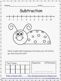 a worksheet for subtraction with the number line and ladybug